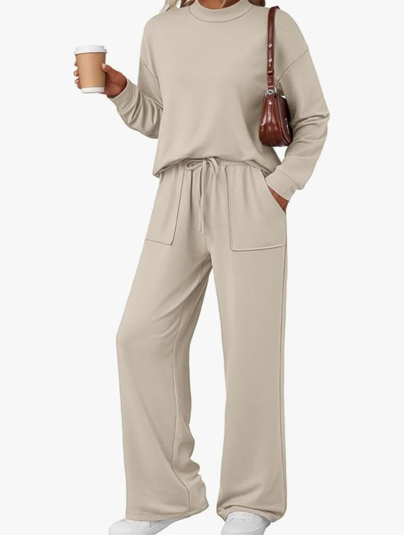 Womens Two Piece Lounge Sets Mock Turtleneck Tops Wide Leg Drawstring Pants Sweatsuit with Pockets XL Womens Two Piece Lounge Sets Mock Turtleneck Tops Wide Leg Drawstring Pants Sweatsuit with Pockets XL