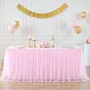6ft Pink Tulle Tablecloth for Rectangle Tables 6 Foot Pink Table Cloth Rectangle Wrinkle Free Stretch Table Cover with Tutu Skirt for Baby Shower Girls Birthday Party Banquet Buffet Desk Skirt, 72" x 30"