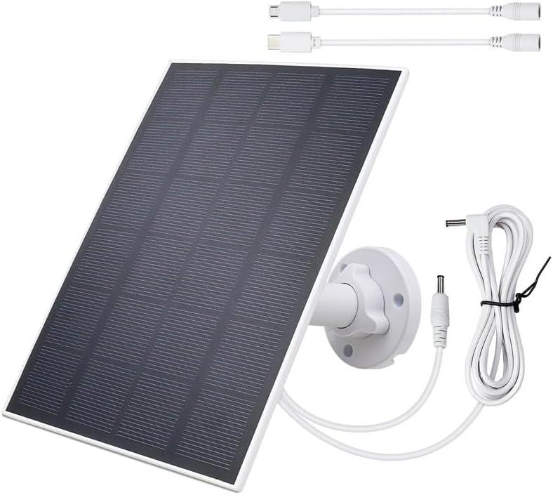 5V 3W Waterproof Solar Panel Charger for Outdoor Security Camera with DC 3.5MM Male and Elbow Cables & Type-C-Female Head & Micro-Female Head360 Adjustable Bracket Wall Mount for Eufy Camera