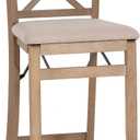 Linon Triena X Back Neutral Greywash Wooden Fully Assembled Folding 24 Inch Seat Height Counter Stool with Beige Upholstered Seat
