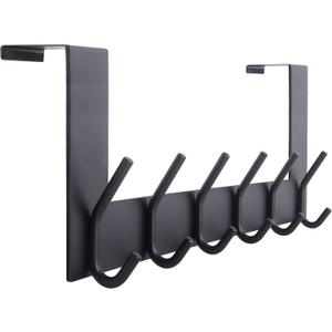 WEBI Over The Door Hooks Door Hanger:Over The Door Towel Rack with 6 Coat Hooks for Hanging,Towel Hanger Door Coat Hanger Door Coat Rack for Towels,Jacket,Clothes,Back of Bathroom,Black (1 Pack)