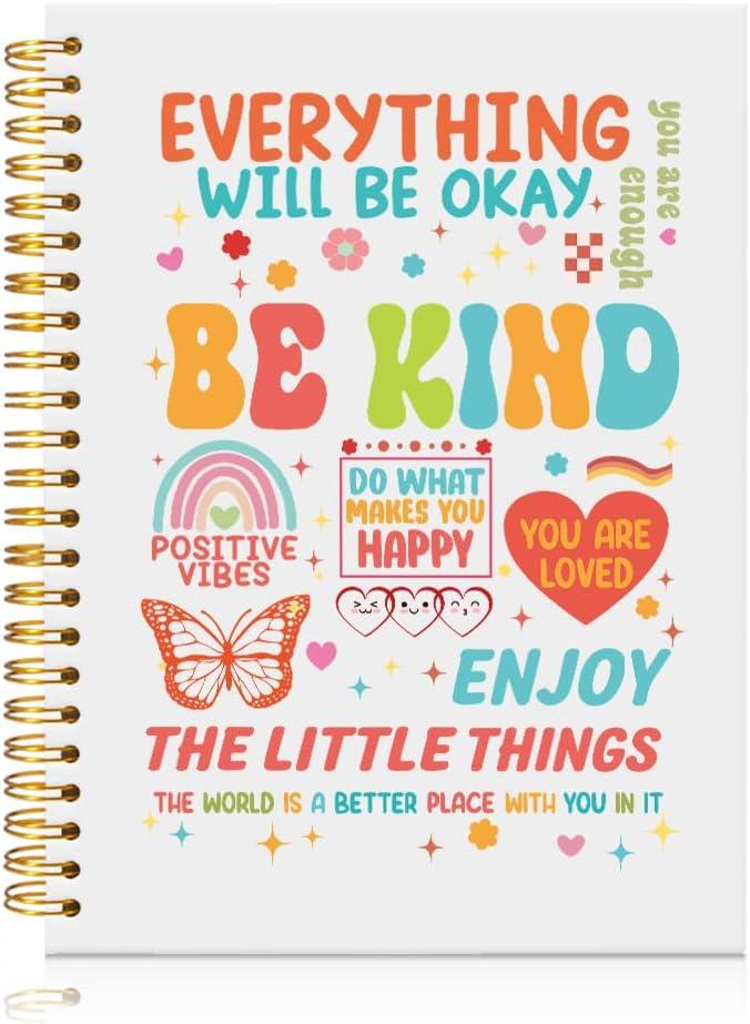 Everything Will Be Okay Cute Spiral Notebook, Mental Health Gifts for Women, Inspirational Quote Gifts for Grandma Mom Wife, Positive Vibes Birthday Gifts for Daughter Sister BFF Coworker (White)