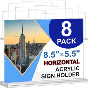 Acrylic Sign Holder 8.5 x 5.5 Horizontal, 8Pack Double-Sided Standup Table Top Clear Sign Holders, T Shape Plastic Acrylic Picture Frame Menu Flyer Paper Holder Display Stands for Office Store Wedding