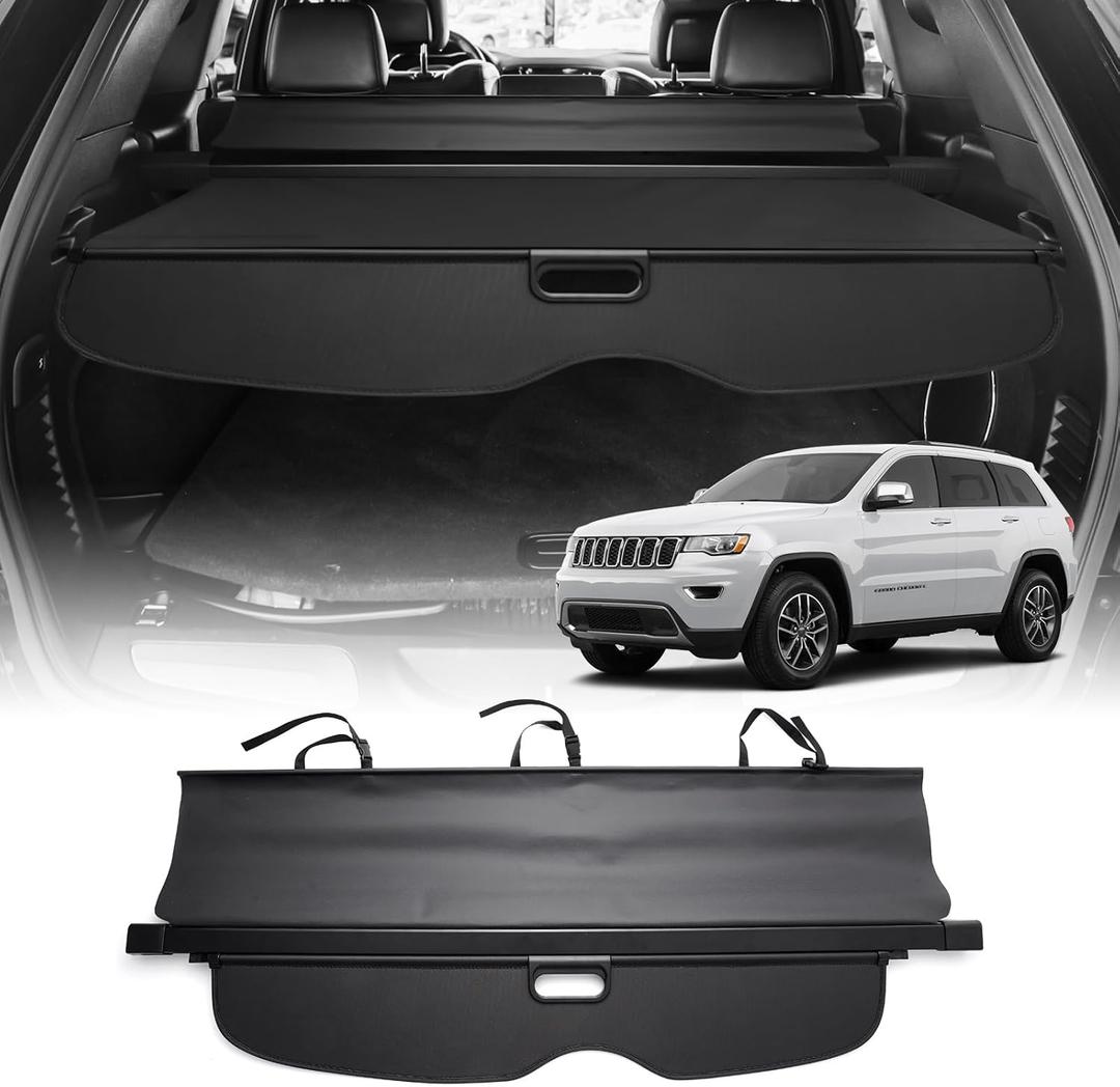Powerty Compatible with Cargo Cover Jeep Grand Cherokee 2011-2019 2020 2021 Retractable Trunk Shielding Shade Cargo Luggage Cover No Gap (Not Fit 2021 Grand Cherokee L or 2022 Grand Cherokee)
