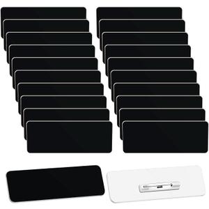 Breling 100 Pieces Name Tags with Pins 1 x 3 Inches Blank Name Tags Reusable ID Badge Holders with Clip for Office Workers Students Employee Custom(Black)
