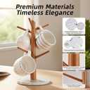 Acacia Wood Mug Tree, Marble Base Coffee Mug Tree for Counter, Mug Holder Tree with 6 Hooks for Kitchen Coffee Bar Mug Organize
