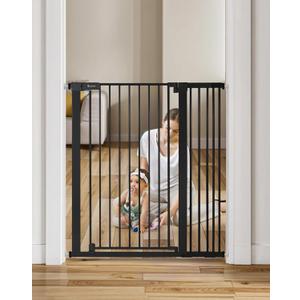 COMOMY 42" Extra Tall Baby Gate for Stairs Doorways, Fits Openings 29.5" to 40.6" Wide, Auto Close Sturdy Safety Dog Gate for House, Pressure Mounted Easy Walk Through Pet Gate with Door, Black