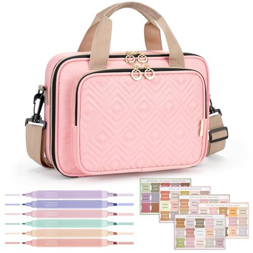 Bible Cover Case for Women, Large Bible Bag Carrying Case with Shoulder Strap, Bible Study Supplies Bible Journaling Kit Book Carrying Case with Bible Highlighters Tabs