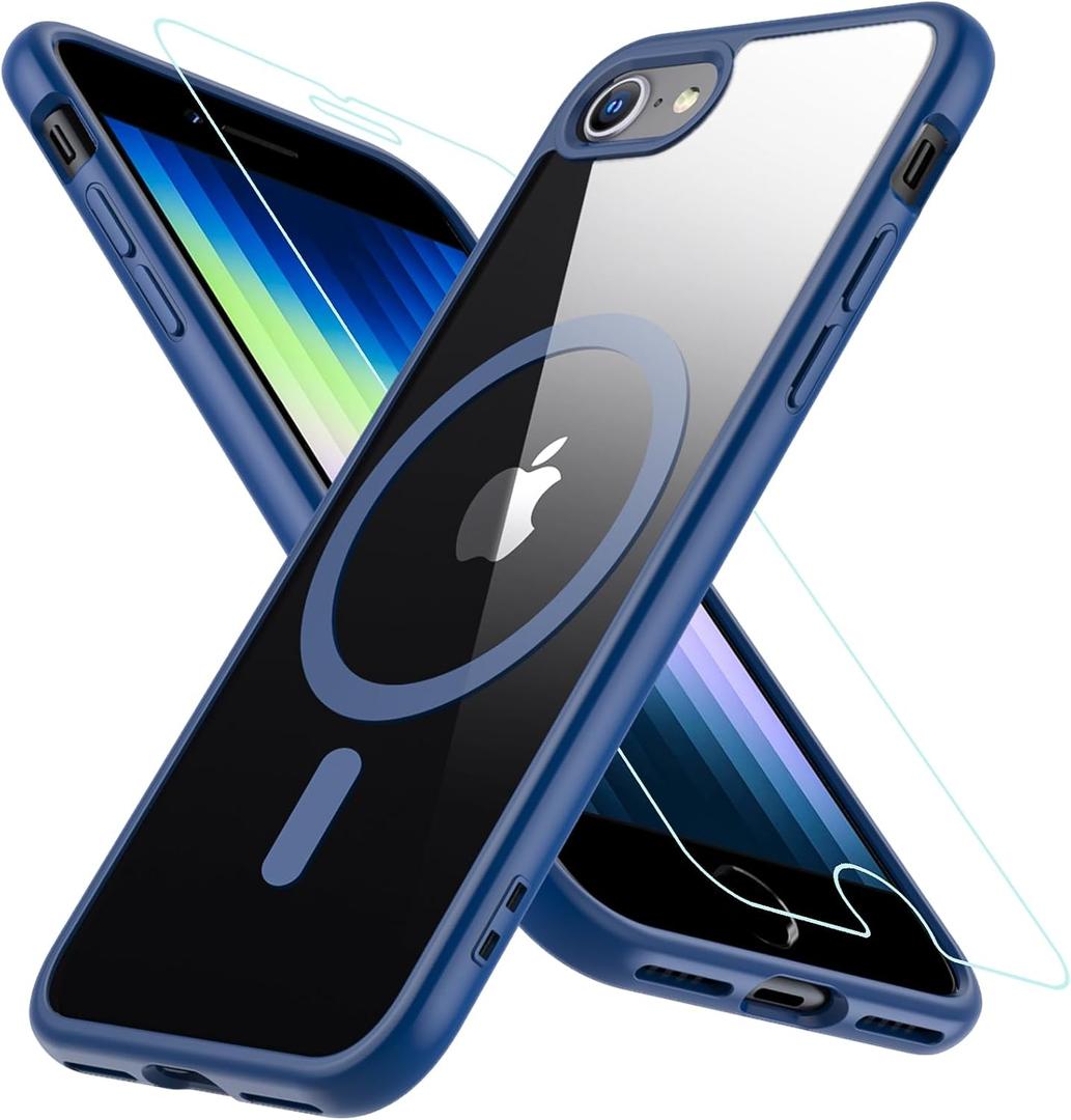 BESINPO Magnetic Case for iPhone SE 2022/SE 2020/8/7 Case, with Tempered Glass Screen Protector, [Compatible with MagSafe], Military Drop Shockproof Cover for iPhone SE 3/SE 2/8/7 4.7 inch,Blue