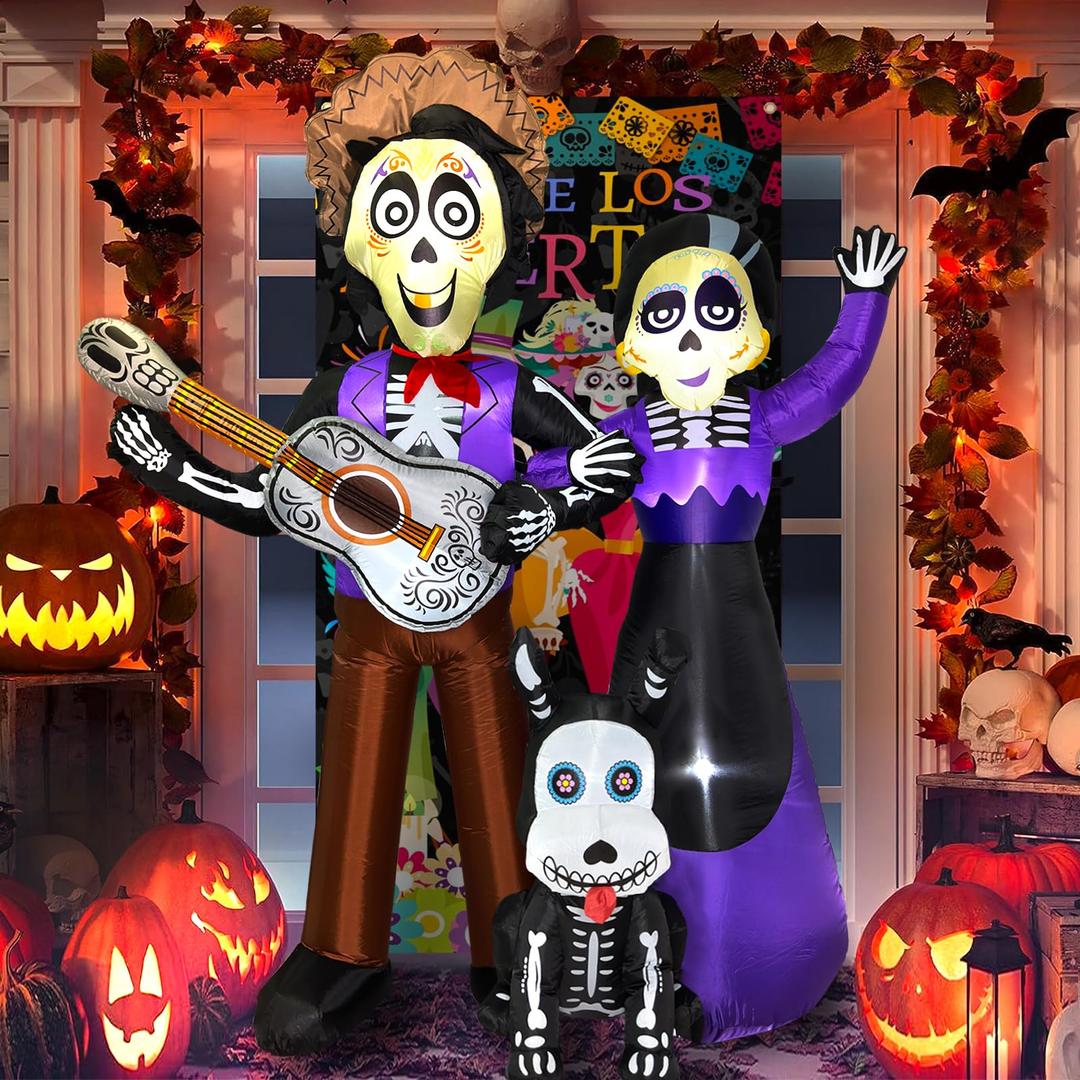 6 FT Halloween Inflatables Decoration, Blow Up Yard Decorations, Day of The Dead Spooky Sugar Skull Couple Guitar and Skeleton Dog, Dia De Los Muertos Décor with Built-in LED for Outdoor Garden, Lawn 6 FT Halloween Inflatables Decoration, Blow Up Yard Decorations, Day of The Dead Spooky Sugar Skull Couple Guitar and Skeleton Dog, Dia De Los Muertos Décor with Built-in LED for Outdoor Garden, Lawn