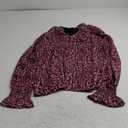 MASCOMODA Womens V Neck Floral Long Sleeve Tops 2025 Summer Casual Loose Puff Sleeve Chiffon Boho Work Blouse Dressy T Shirts (Medium, Black Red)