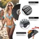 6PCS Glitter Rave Fan,13in Large Folding Hand Rave Fan with 6 Fabric Case Bags, Clack Fans for Line Dancing,Music Festivals,Disco,Glow Party.(Glitter Black)