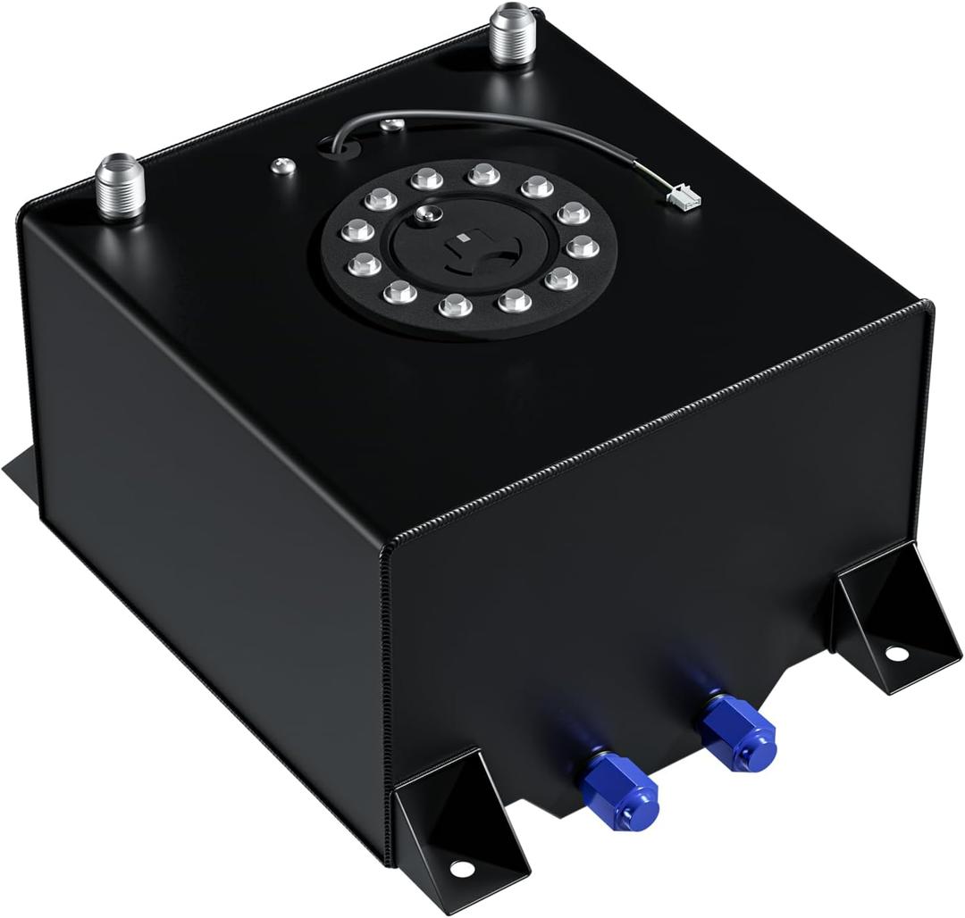 5 Gallon Fuel Cell 20L Universal Gas Tank with Level Sender,Aluminum Polished Racing Street Drift Strip Fuel Tank with Quick Release Fuel Cap,Black