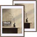 Axeman 18x24 Picture Frame Set of 2, Display 16x20 Pictures with Mat or 18x24 without Mat, Thin Border Wall Gallery Photo Frames for Wall and Tabletop Display, Walnut (18x24-2P)