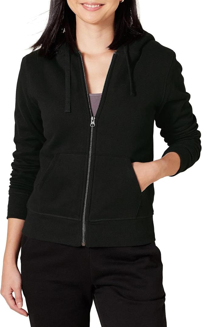 Amazon Essentials Women's Sherpa-Lined Fleece Full-Zip Hooded Jacket with Drawstring (Large, Black)