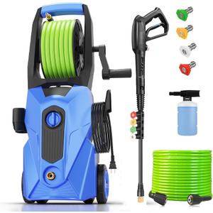 5000PSI Electric Pressure Washer, 2025 New Power Washer with 33FT Flexible Extension Pressure Washer Hose Reel, 4 Nozzles, Professional Powerwashers for Home/Car(Blue)
