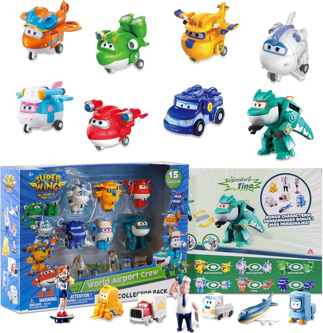 Super Wings 15-Pack Transforming Toys 2 inch Airplane Robot Mini Action Figures with Real Mobile Wheels for Kids 3 4 5 6 7 8+ Birthday Party Supplies for Preschool Boys and Girls
