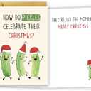2 x Funny Pickle Pun Christmas Card, Humorous Merry Christmas Card for Brother Sister Bestie Friends Family Friend, Joke Pickle Relish the Moment Xmas Holiday Cards (#10)