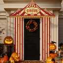 Chunnin Halloween Carnival Decorations Circus Party Awning Creepy Horror Circus White and Red Striped Porch Banner Creepy Carnival Tent for Halloween Eve Theme Party Photo Props Decorations