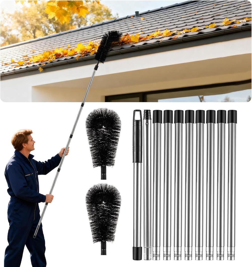 Gutter Cleaning Tools from The Ground - 12.7FT Long Adjustable gutter Cleaner & Brush, No Ladder Needed | Gutter Clean Out Tool Makes it Easy To Clean Leaves, Branches And Debris from Gutters