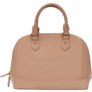Patent Leather Dome Satchel Purse Zip-around Handbag Multi-Pocket Shoulder Bag Shiny Large Top-handle Shell Bag (Nude)
