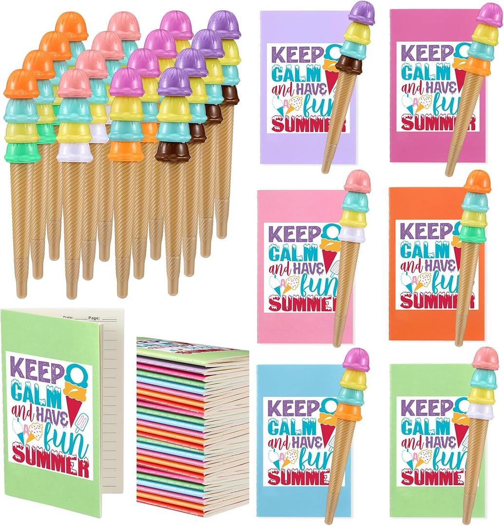 Sayglossy 24 Pcs End of Year Gift for Student from Teacher Summer Graduation Gift Ice Cream Party Favors Include Colorful Notebook Ice Cream Pen End of Year Student Gifts for Office Class School