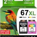 67XL Ink Cartridge Black/Color Combo Pack Replacement for HP Ink 67 67XL Printer Ink Works for HP DeskJet 2755e 2700 2855e 2800 4155e 4255e 2755 2852e Envy 6055e 6000 6455e (2 Pack)