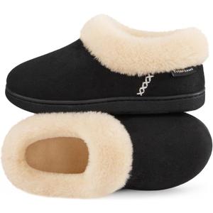 EverFoams Women's Bootie Slippers Faux Fur Ladies Bedroom House Shoes with Memory Foam and Indoor Outdoor Rubber Sole (9-10, Charcoal Black)