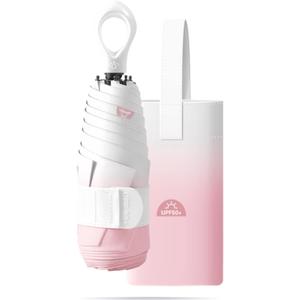 Mini Compact Folding Travel Umbrella with Ring Handle and Storage bag/Gradient Color/6 * 2 Ribs/UV Protection/Sun Rain/Lightweight Portable Small/Purse/Backpack/Car/Women Kids