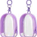uxcell 2 Pcs 3.94x2.36 Inch Clear Figure Display Bag with Keychain, PVC Portable Small Dolls Storage Bag, Zipper Closure Carrying Display Case Pouch for Collectibles (Cabin Purple)