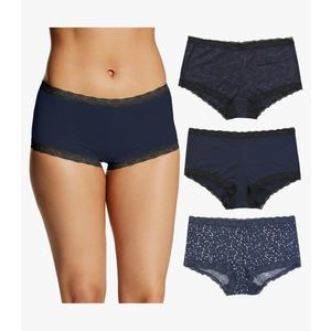 Maidenform Women's Boyshort Underwear, Microfiber With Lace Boyshort Panties, One Fab Fit, 3-pack, Size M