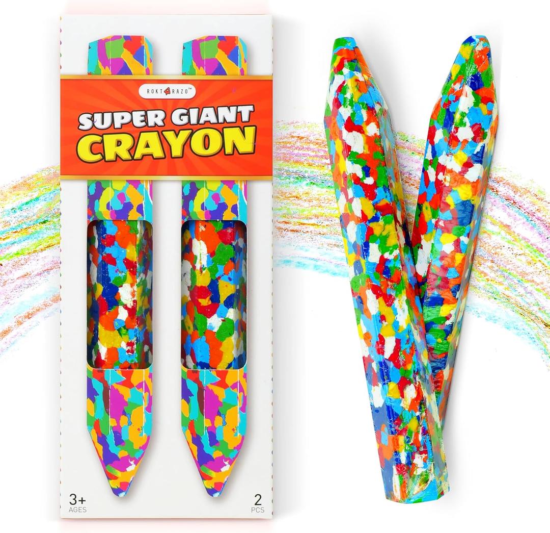 rokt&razo Multicolor Crazy Giant Crayon Pack, 2PC, 8 inches Long, Perfect for Arts and Crafts Projects, Jumbo Crayons, Huge Kids Crayons