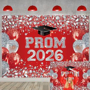 Red and Silver Prom 2026 Graduation Backdrop Class of 2026 Congratulations Grad Party Decoration Graduation Students Photography Banner Decor Supplies (red, 7x5ft)