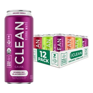CLEAN Cause Low Calorie Variety Pack Yerba Mate Tea Sparkling, USDA Organic Energy Drink Alternative, Low Sugar, 160mg Natural Caffeine, Soda Alternative, Plant-Based (16oz cans, 12-Pack Case) EXP: 12/28/2026