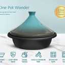 KooK Moroccan Tagine, Enameled Cast Iron Cooking Pot, Tajine with Ceramic Cone-Shaped Closed Lid, 3.3 QT, (Stone Blue)