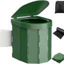 Portable Camping Toilet, Folding Toilet for Adults with Lid and Retractable Toilet Paper Holder, Waterproof Porta Potty with Carry Bag and Disposible Liners for Hiking, RV Travel, Road Trips, Green
