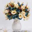 LESING Artificial Fake Flowers with Vase Silk Artificial Roses Wedding Flowers Bouquets Home Office Party Meeting Room Decoration (Blue-1)