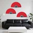 Marrywindix 3 Pcs Large Chinese Folding Fan Big Handheld Clap Fans for Men and Women Performance Line Dance Decorations Event Party Festival Craft Gift (Red)