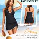 Women Tankini Swimsuits with Skirt - Two Piece Tummy Control Bathing Suit Halter V Neck 2026 Swimwear (Black, M)