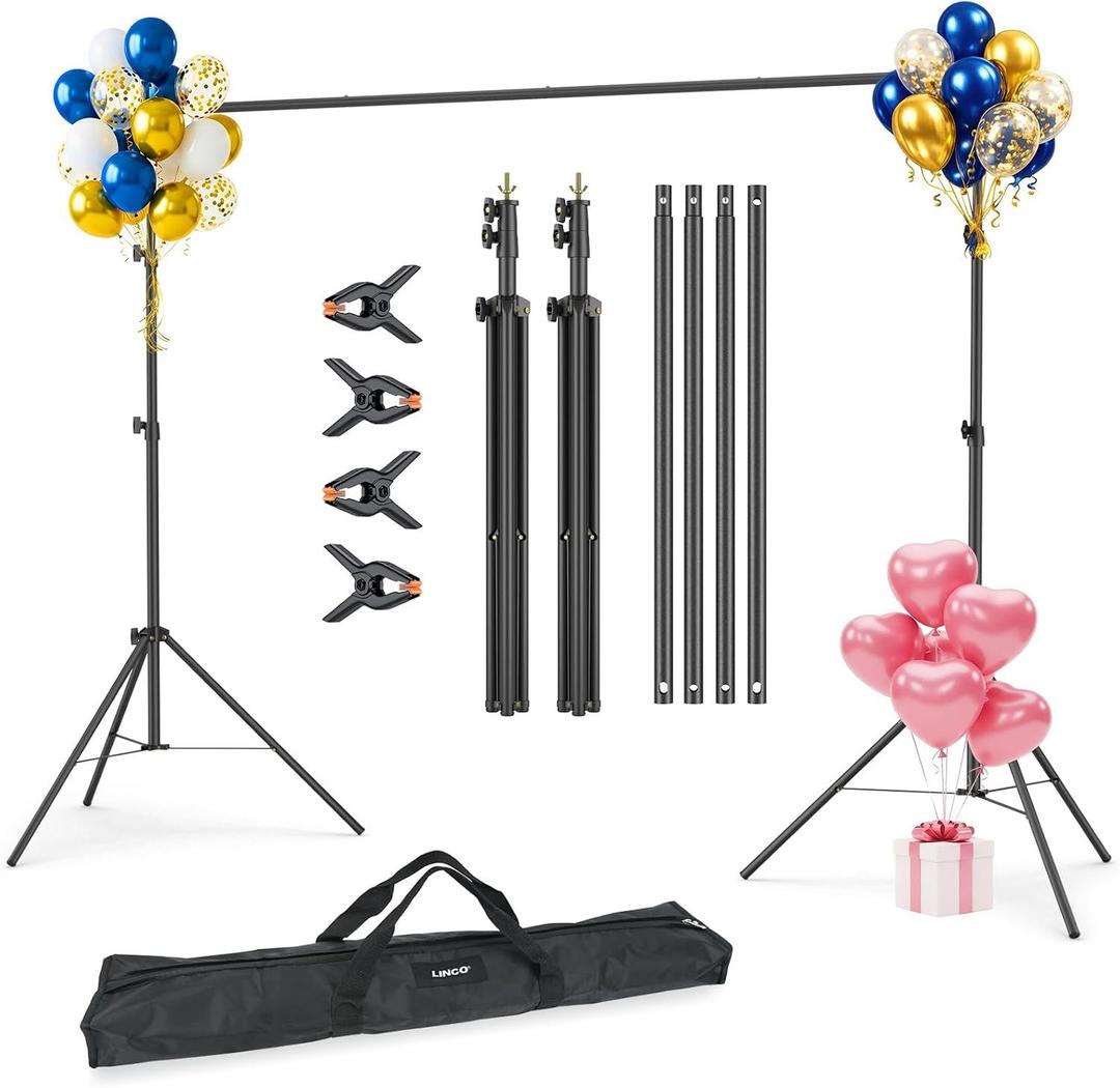 LINCO Lincostore Backdrop Support Stand Kit 10x7.1ft Adjustable Photography Studio Photo Background Support System with Carrying Bag for Green Screen Muslin, 4173-U (10ft Wide 7.1ft high)