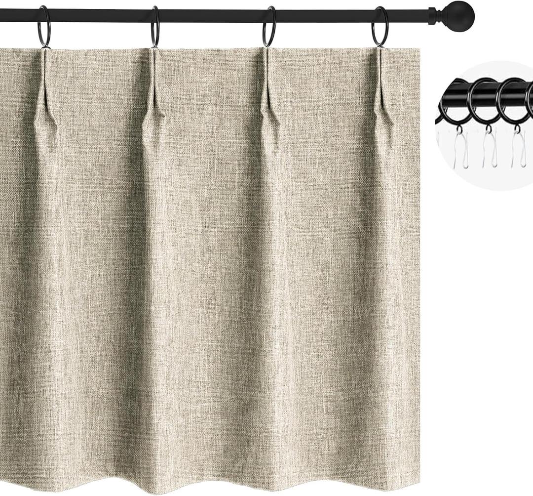 WdFour 30x30 Inch Pinch Pleated Blackout Cafe Curtains - Pack of 2, 100% Light Blocking Back Tab Drapes for Half Windows, Kitchen & Bathroom Short Curtains in Hemp Gray