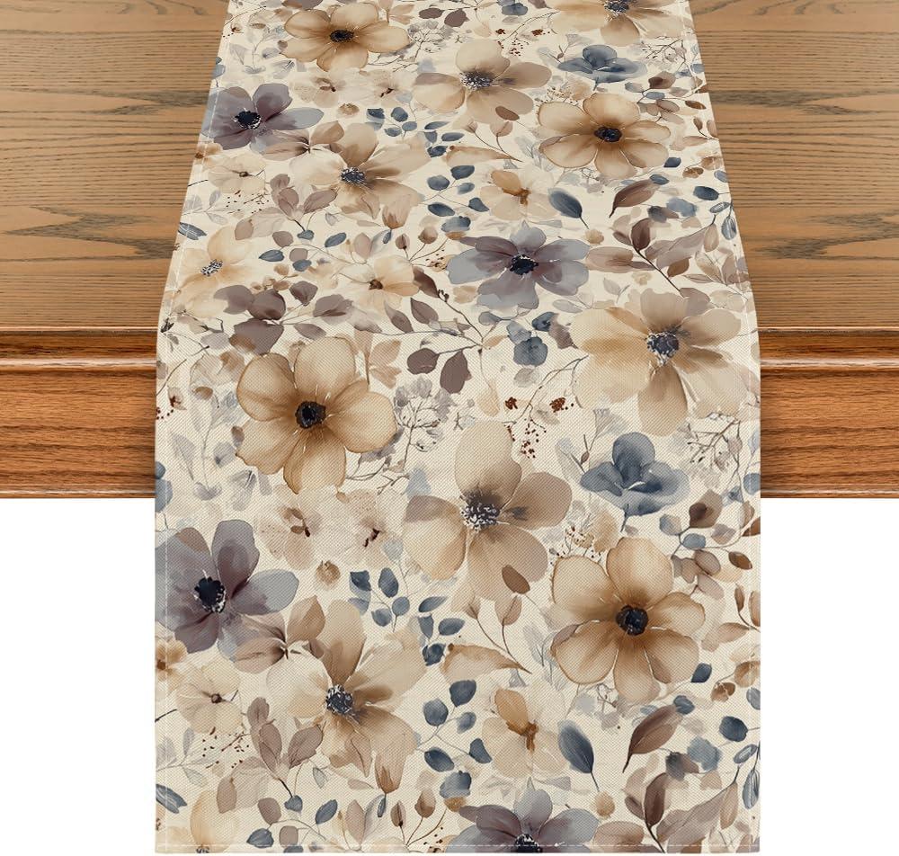 Artoid Mode Poppy Floral 210 GSM Spring Table Runner, Seasonal Summer Fall Kitchen Dining Table Decoration for Home Party Decor 13x108 Inch