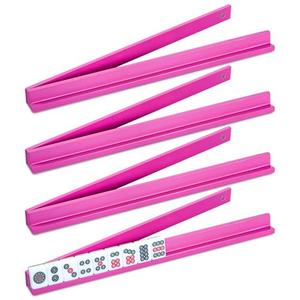 Soulchen 4 Sets Mini Wooden Mahjong Racks with Magnetic （Without the Exposure‑Tile） 14.9’ Pushers Mahjong Tile Rack Set Mahjongs Holders for Dominoes with Built-in Pushers Mahjongs(Rose Red)