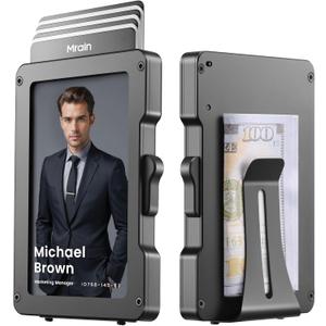 Minimalist Wallet for Men, Slim Aluminum Metal Money Clip Card Holder, RFID Blocking Pop Up Card Case, Mens Wallet with ID Window, Front Pocket Wallet, Gifts for Him (Black)