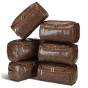 Aliceset 6 Pcs Groomsmen Gift Groomsmen Toiletry Bags Set of 6 Leather Toiletry Bag for Men with Hook Leather Wedding Proposal Bag with Side Handle Father Gift(Dark Brown)