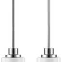 1-Light Mini Pendant Light Fixtures, 2-Pack Modern Hanging Ceiling Light, Adjustable Height, Brushed Nickel Pendant Lighting with Dual Glass for Kitchen Island Bedroom Hallway (White Frosted and Clear Glass)
