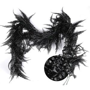 RECUTMS 2pcs Black Garland Artificial Hanging Plants 6 FT Boston Black Faux Ferns Garland Halloween Thanksgiving Party Outdoor Indoor Decor for Home