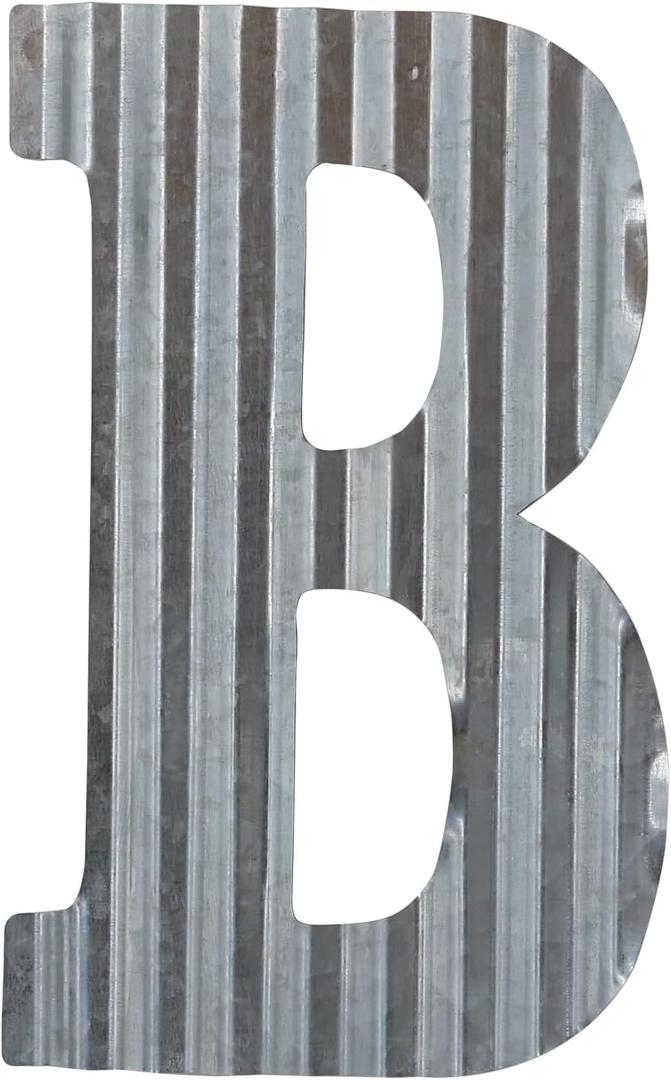 COLLECTIVE HOME - 12" Metal Letter Wall Decor, Galvanized Steel Numbers, Rustic Hanging Decor Symbols, Corrugated Metal Decoration, House Number (B)