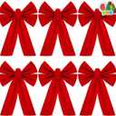 JOYIN 6PCS Christmas Red Velvet Bows, 13" Long by 9" Wide Christmas Ornaments for Tree, Decorative Big Bows for Indoor Holiday Decorations Outdoor Decor Xmas Wreaths Ornaments