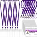 Marspark 50 Sets Clear Name Tags with Lanyard, Lanyards for ID Badges Reusable Strap with ID Holder Plastic Name Badges for Adults Business School Church Conference (Purple)